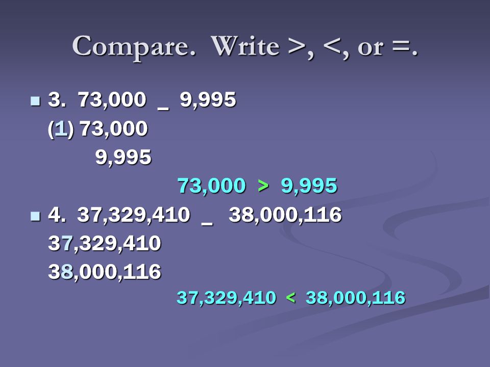 Compare. Write >, <, or =.