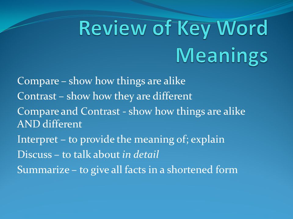 Review of Key Word Meanings