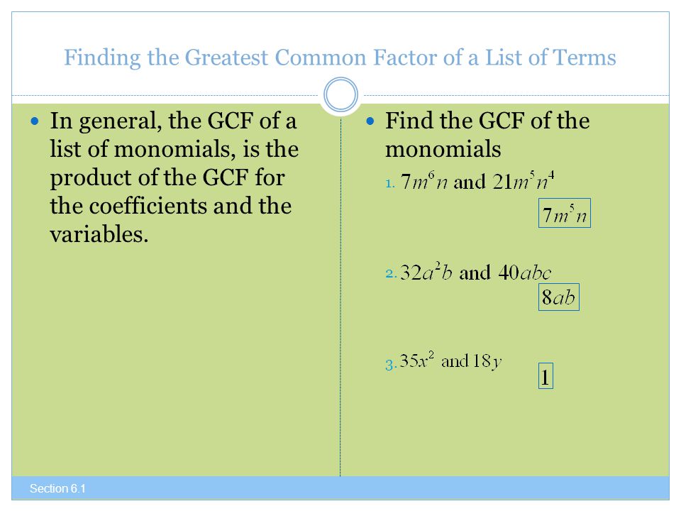 Finding the Greatest Common Factor of a List of Terms