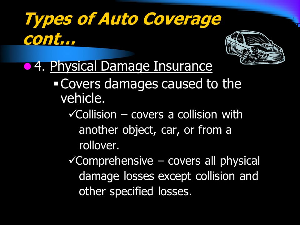 Types of Auto Coverage cont…