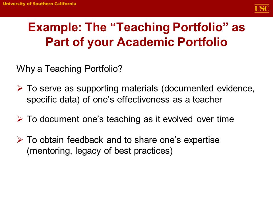 Example: The Teaching Portfolio as Part of your Academic Portfolio