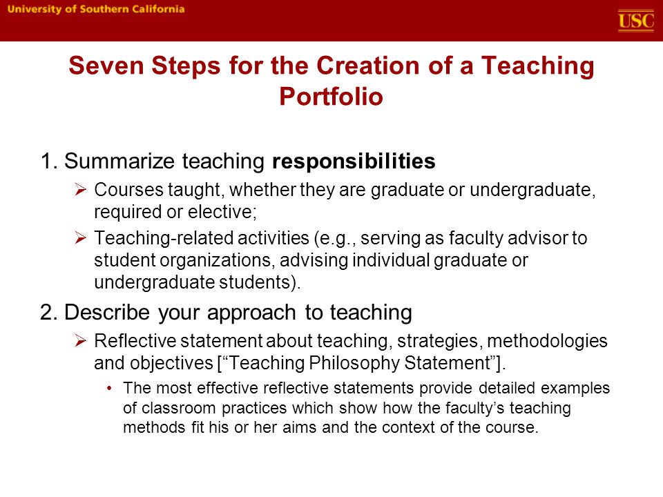 Seven Steps for the Creation of a Teaching Portfolio
