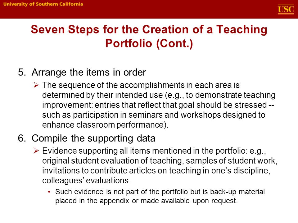 Seven Steps for the Creation of a Teaching Portfolio (Cont.)