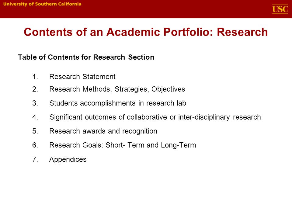 Contents of an Academic Portfolio: Research