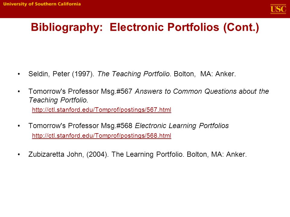 Bibliography: Electronic Portfolios (Cont.)