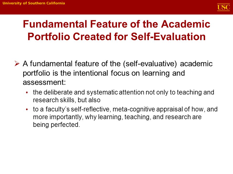 Fundamental Feature of the Academic Portfolio Created for Self-Evaluation
