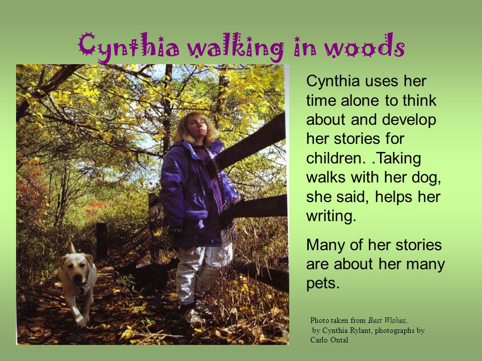 Cynthia walking in woods