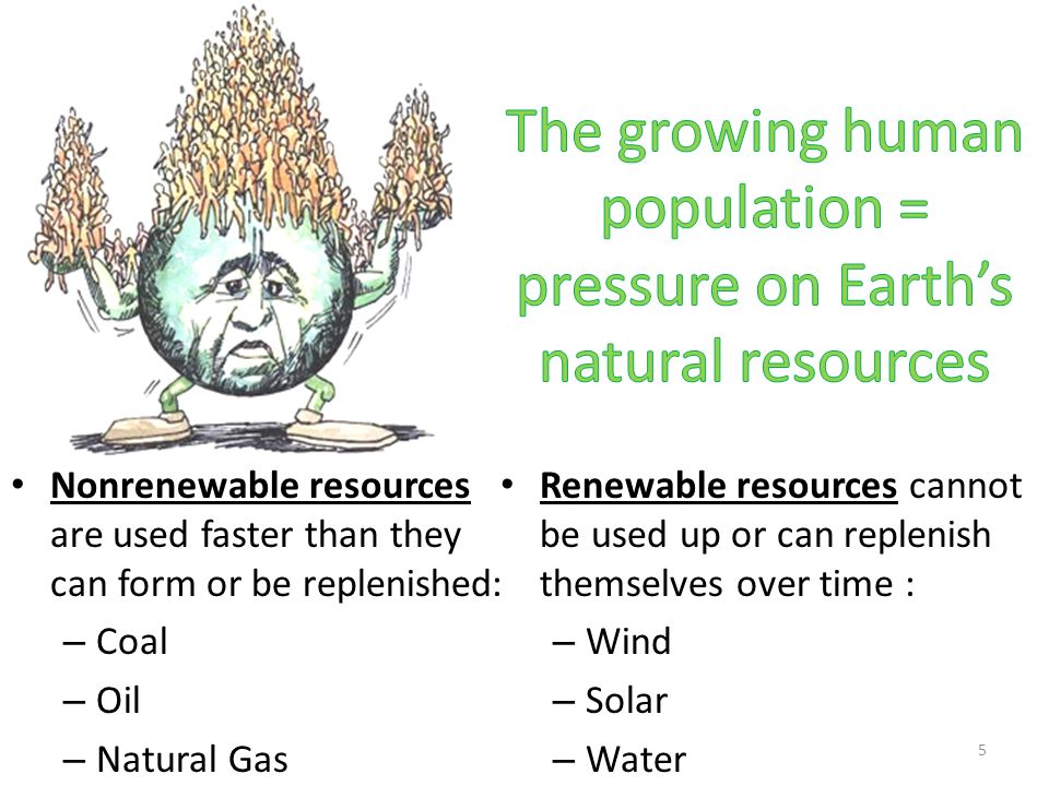 The growing human population = pressure on Earth’s natural resources