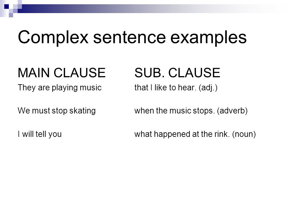 Complex sentence examples