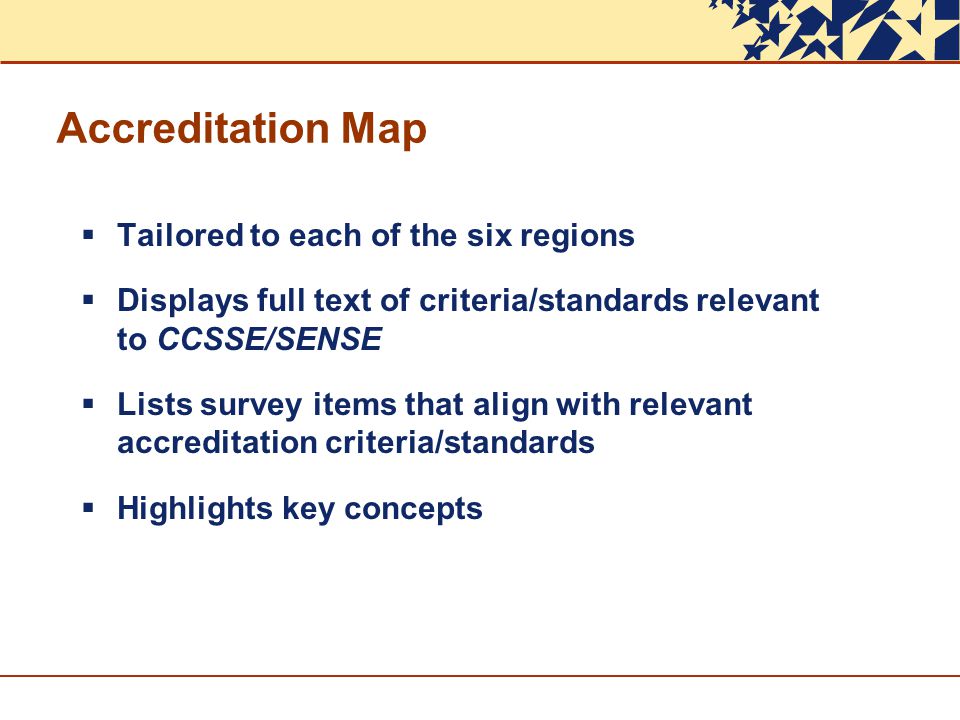 Accreditation Map Tailored to each of the six regions