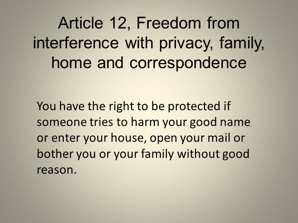 Article 12, Freedom from interference with privacy, family, home and correspondence