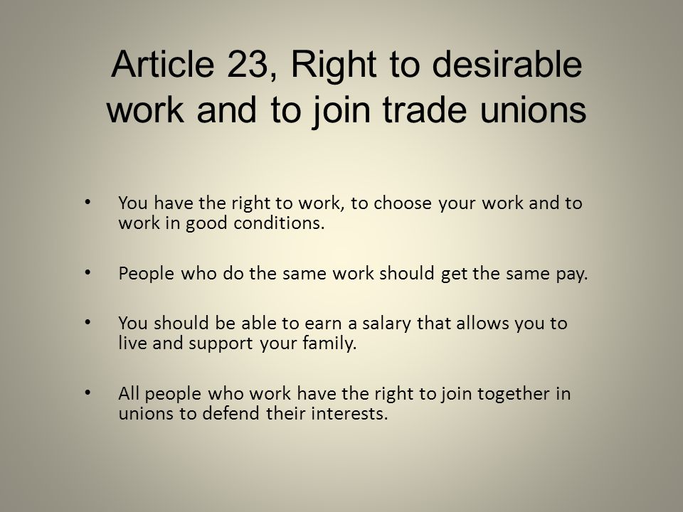 Article 23, Right to desirable work and to join trade unions
