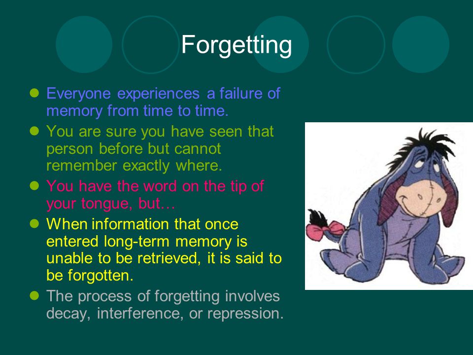 Forgetting Everyone experiences a failure of memory from time to time.