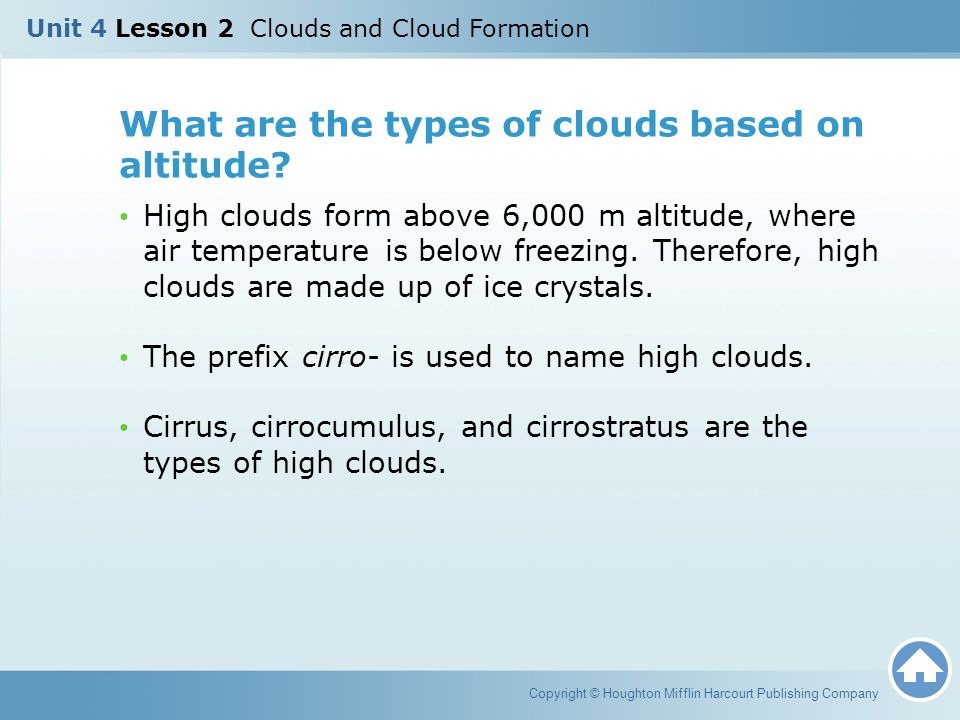 What are the types of clouds based on altitude