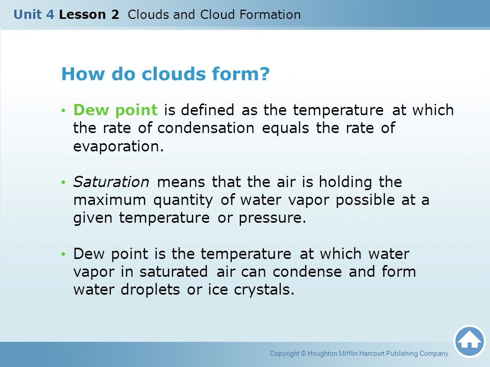 Unit 4 Lesson 2 Clouds and Cloud Formation