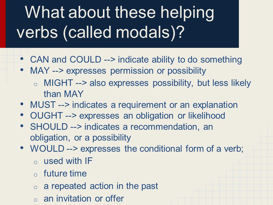 What about these helping verbs (called modals)