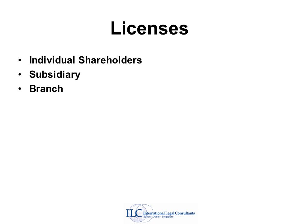 Licenses Individual Shareholders Subsidiary Branch