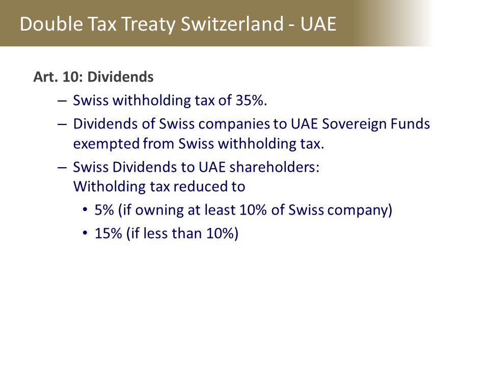 Double Tax Treaty Switzerland - UAE