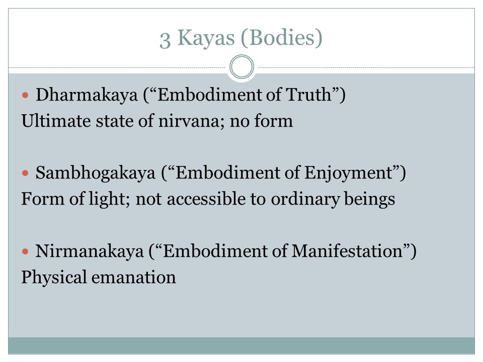 3 Kayas (Bodies) Dharmakaya ( Embodiment of Truth )