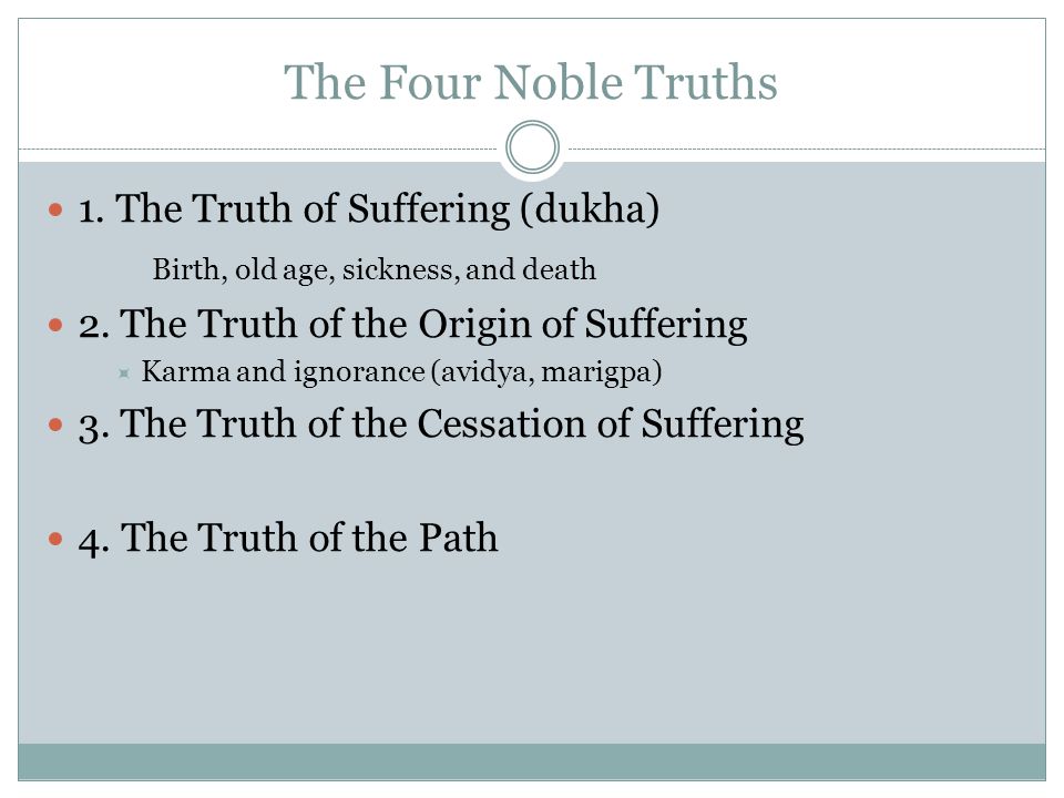 The Four Noble Truths 1. The Truth of Suffering (dukha)