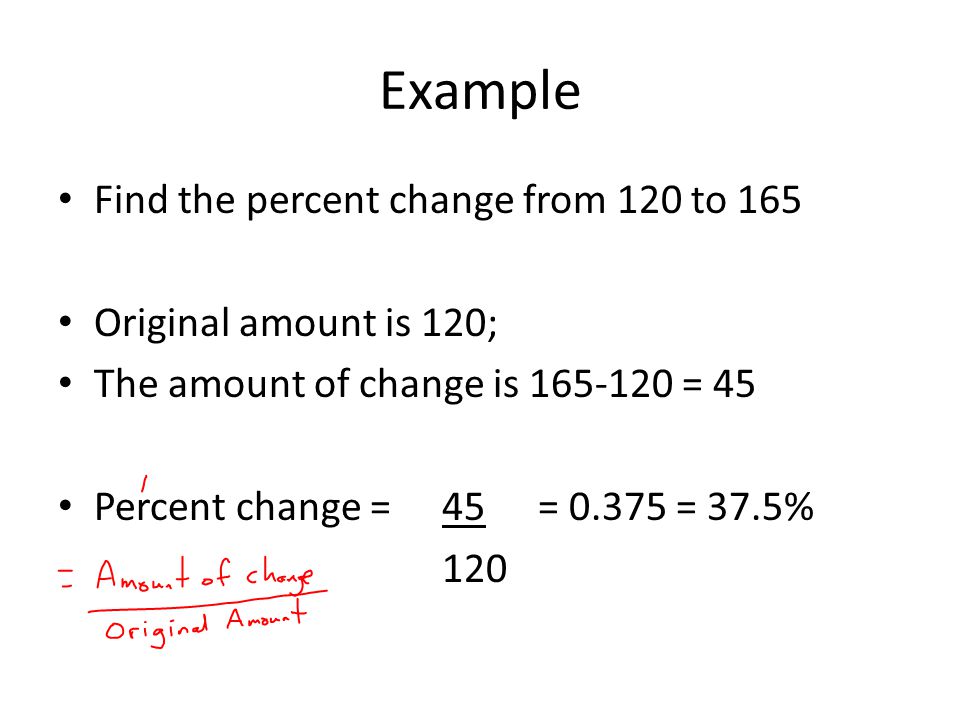 Example Find the percent change from 120 to 165