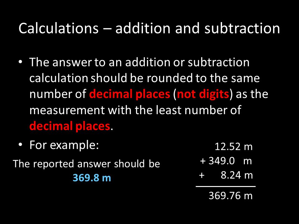 Calculations – addition and subtraction