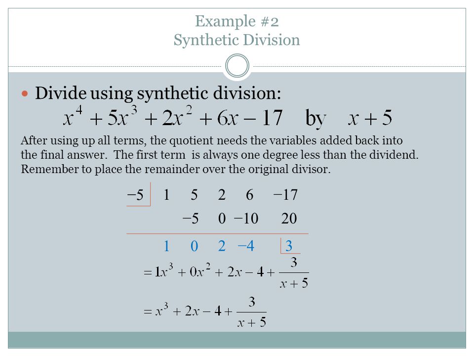 Example #2 Synthetic Division