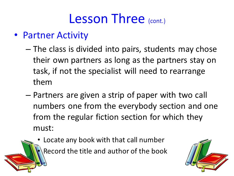 Lesson Three (cont.) Partner Activity