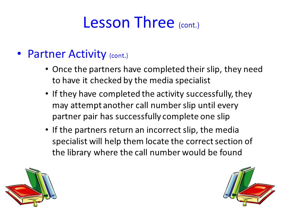 Lesson Three (cont.) Partner Activity (cont.)