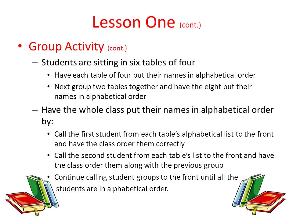 Lesson One (cont.) Group Activity (cont.)