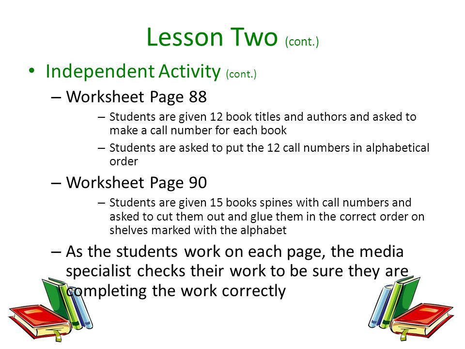 Lesson Two (cont.) Independent Activity (cont.) Worksheet Page 88