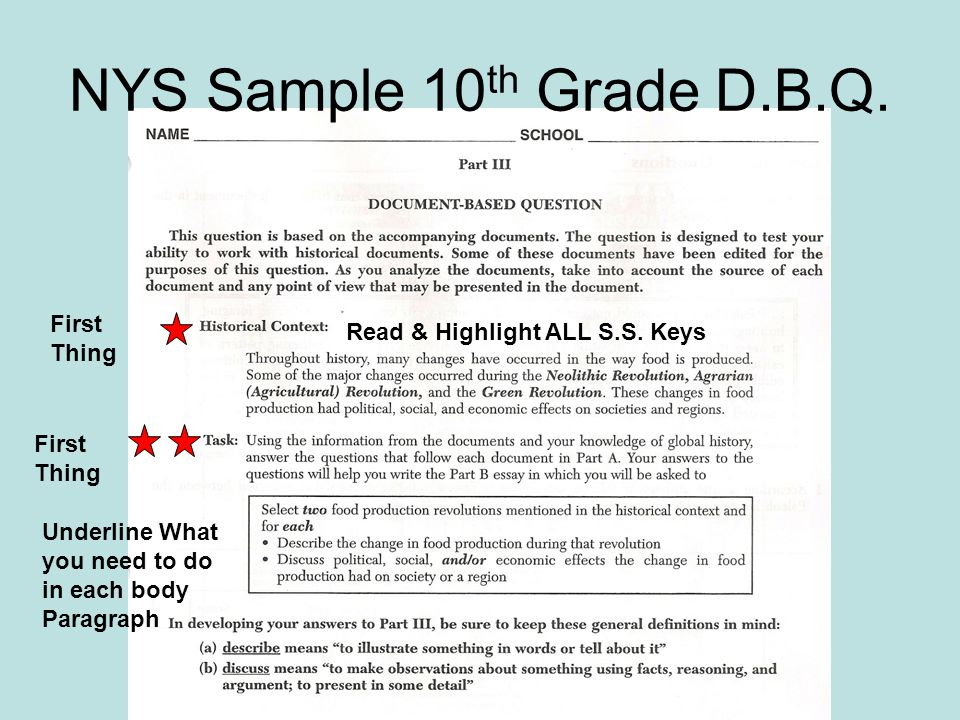 NYS Sample 10th Grade D.B.Q. First Thing