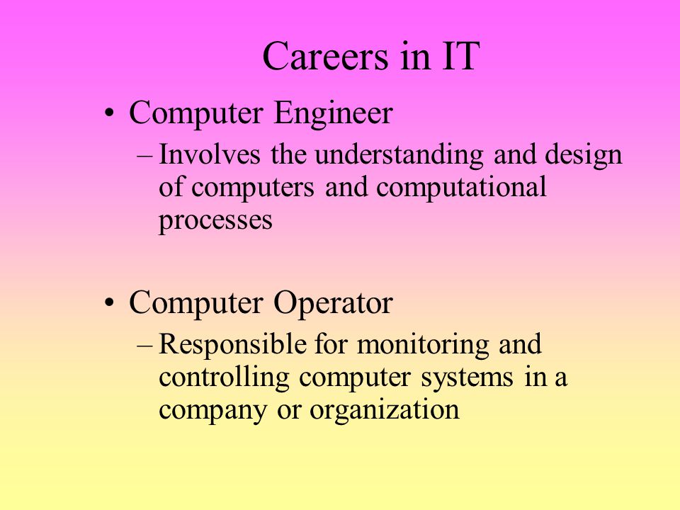 Careers in IT Computer Engineer Computer Operator