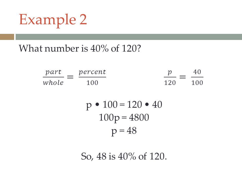Example 2 What number is 40% of 120.
