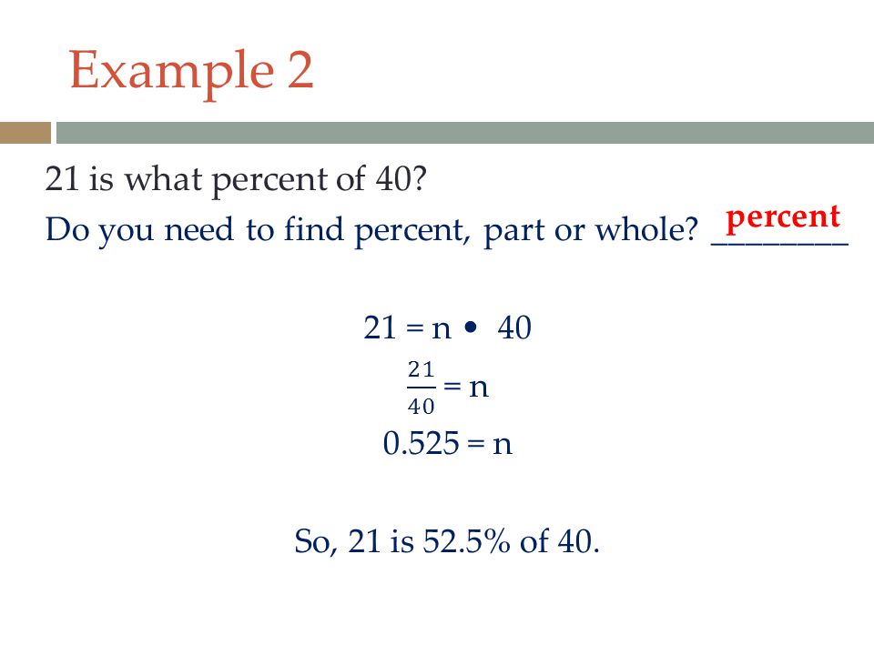 Example 2 21 is what percent of 40
