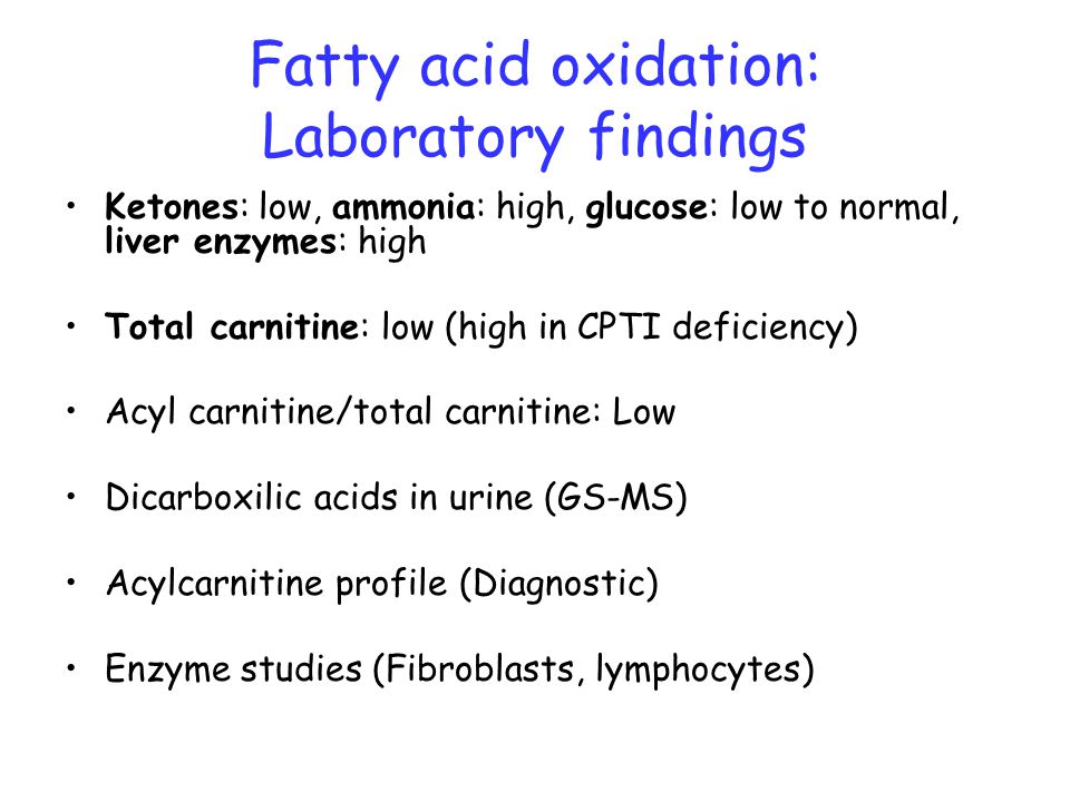 Fatty acid oxidation: Laboratory findings