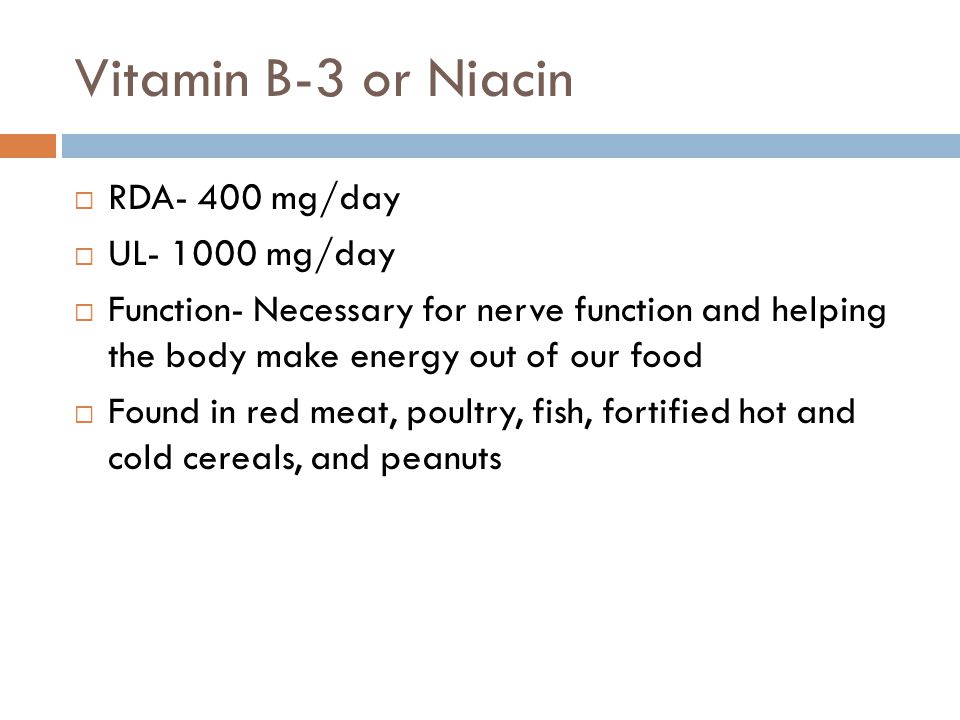Vitamin B-3 or Niacin RDA- 400 mg/day UL mg/day