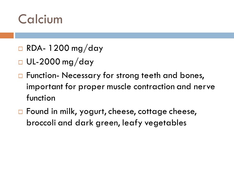 Calcium RDA mg/day UL-2000 mg/day