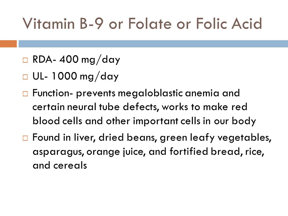 Vitamin B-9 or Folate or Folic Acid