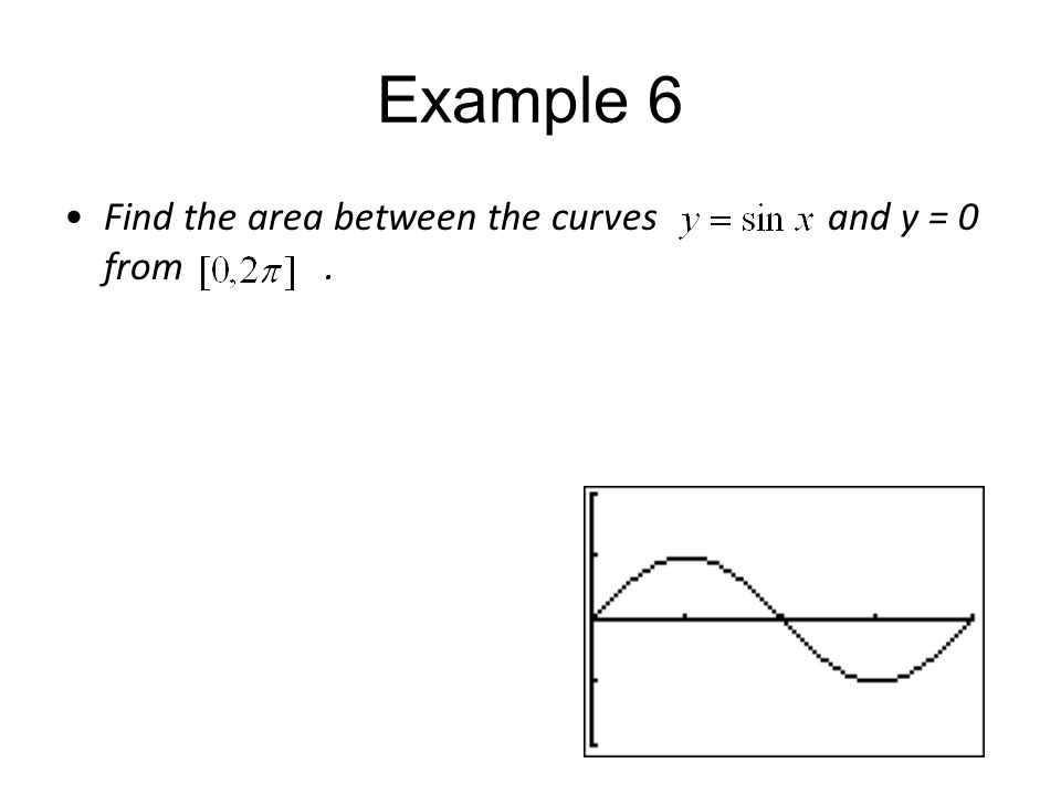 Example 6 Find the area between the curves and y = 0 from .