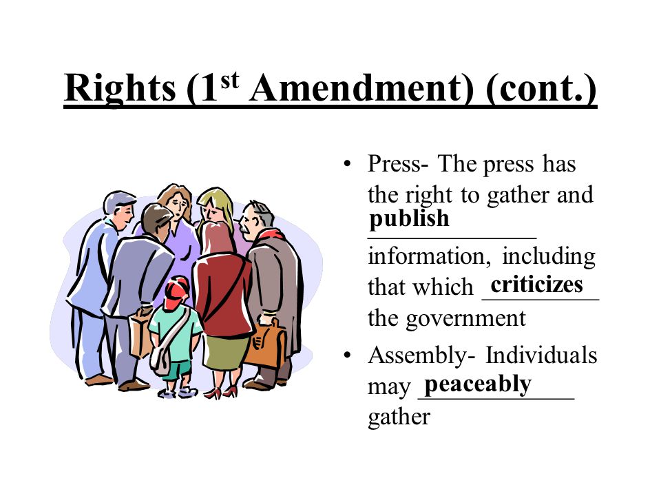 Rights (1st Amendment) (cont.)