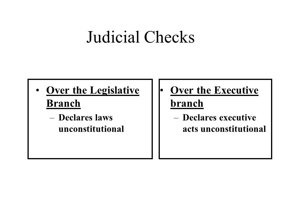 Judicial Checks Over the Legislative Branch Over the Executive branch