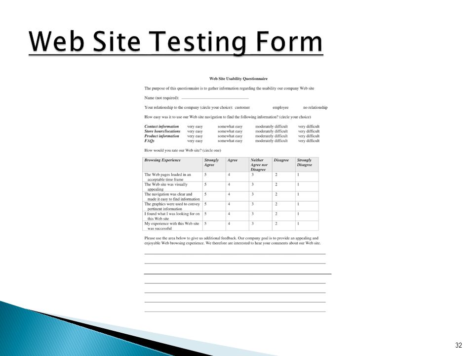 Web Site Testing Form