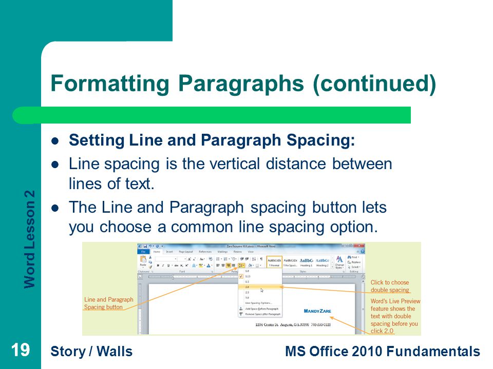 Formatting Paragraphs (continued)