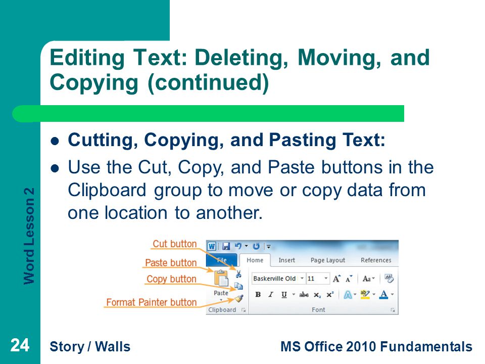 Editing Text: Deleting, Moving, and Copying (continued)