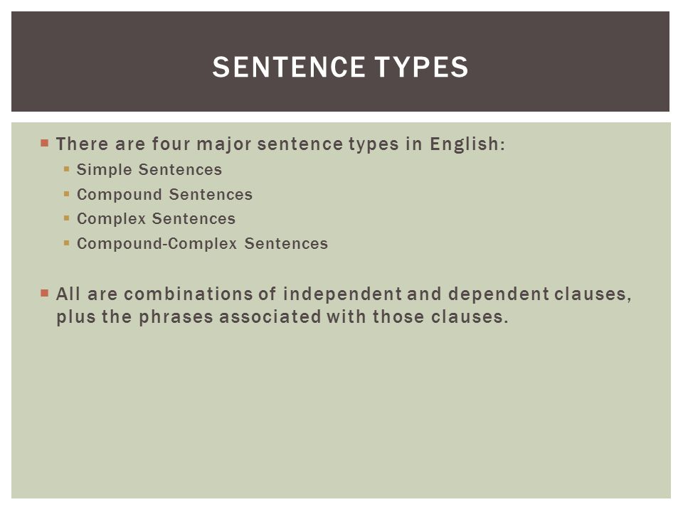 Sentence types There are four major sentence types in English: