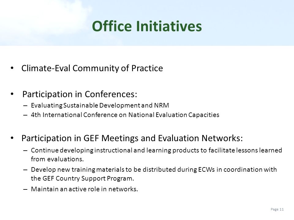 Office Initiatives Climate-Eval Community of Practice