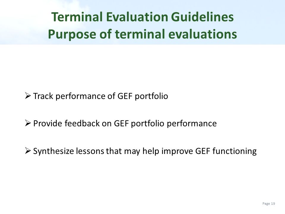 Terminal Evaluation Guidelines Purpose of terminal evaluations