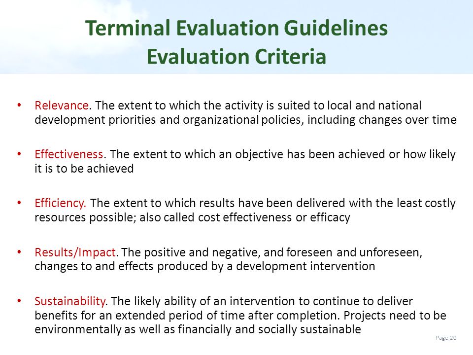 Terminal Evaluation Guidelines Evaluation Criteria