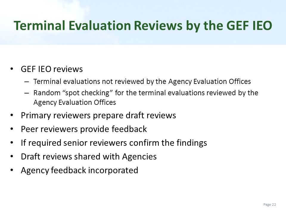 Terminal Evaluation Reviews by the GEF IEO